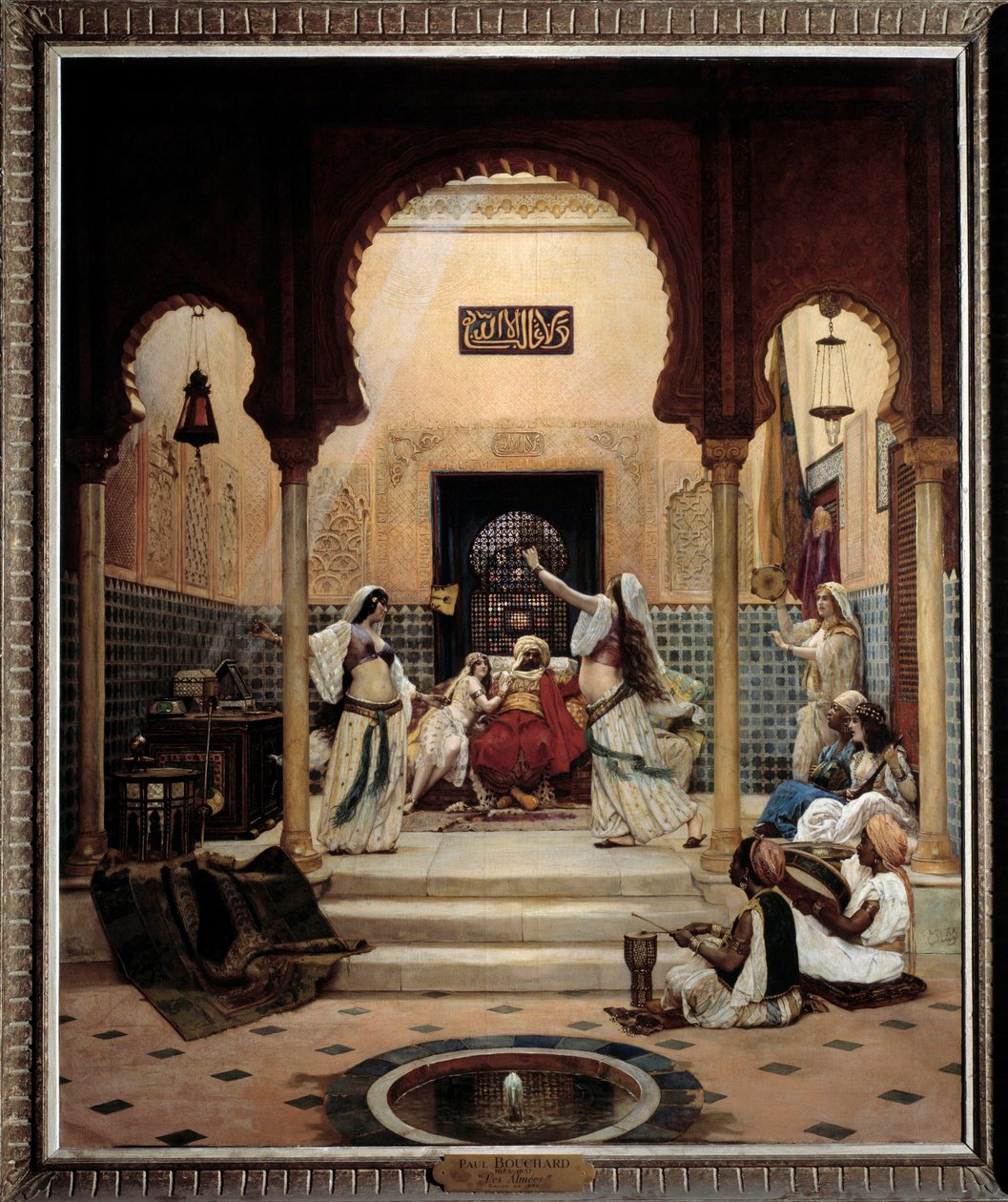 Die östlichen Tänzerinnen (Bauchtanz) in einem Harem unterhalten einen Pascha. Gemälde von Paul Bouchard (1853-1937) 1893 von Paul Louis Bouchard