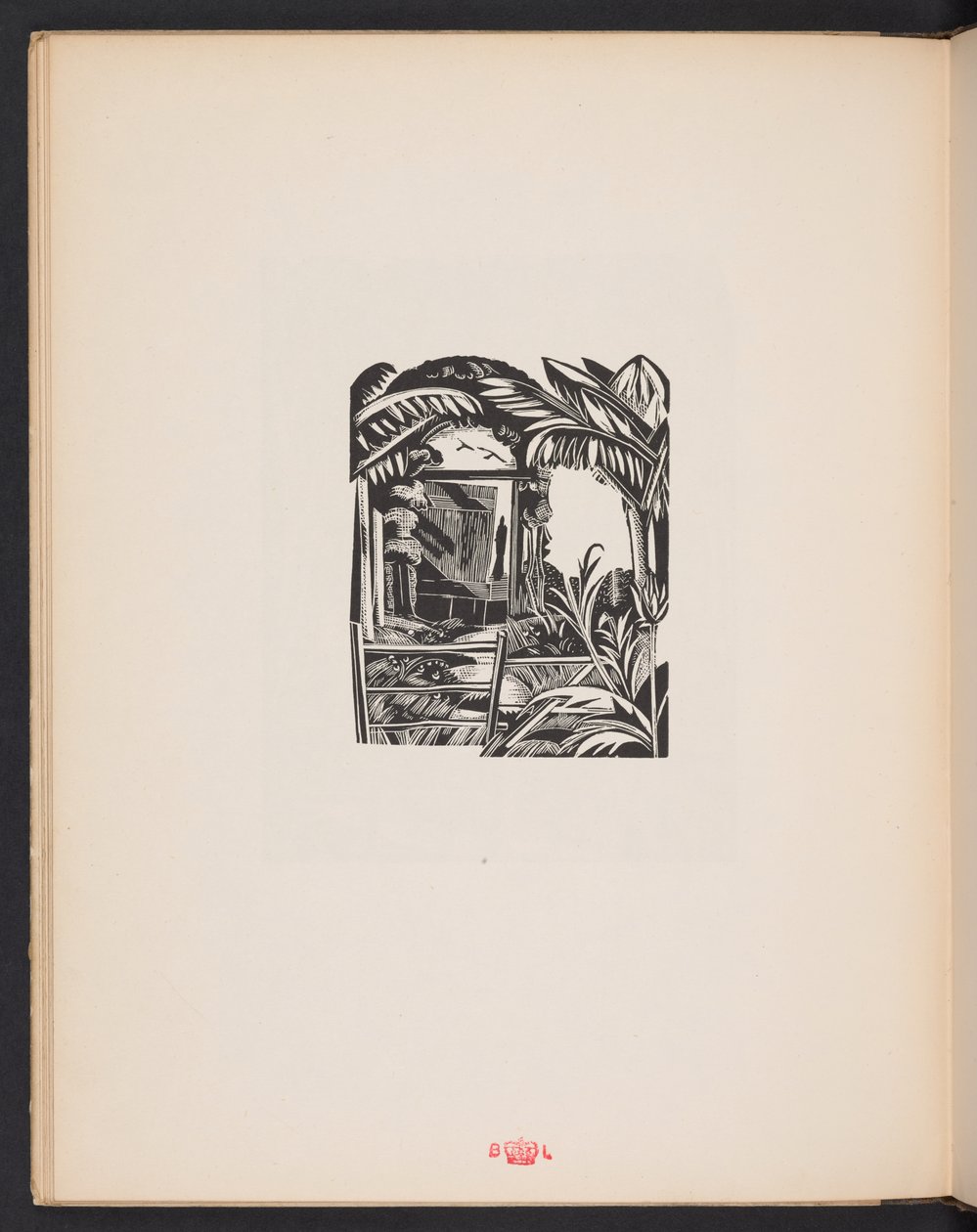 Illustration aus "Places. 7 Drucke reproduziert von Holzschnitten entworfen und graviert von Paul Nash, mit Illustrationen in Prosa". London, William Heinemann, Vorsatzblatt von Paul Nash