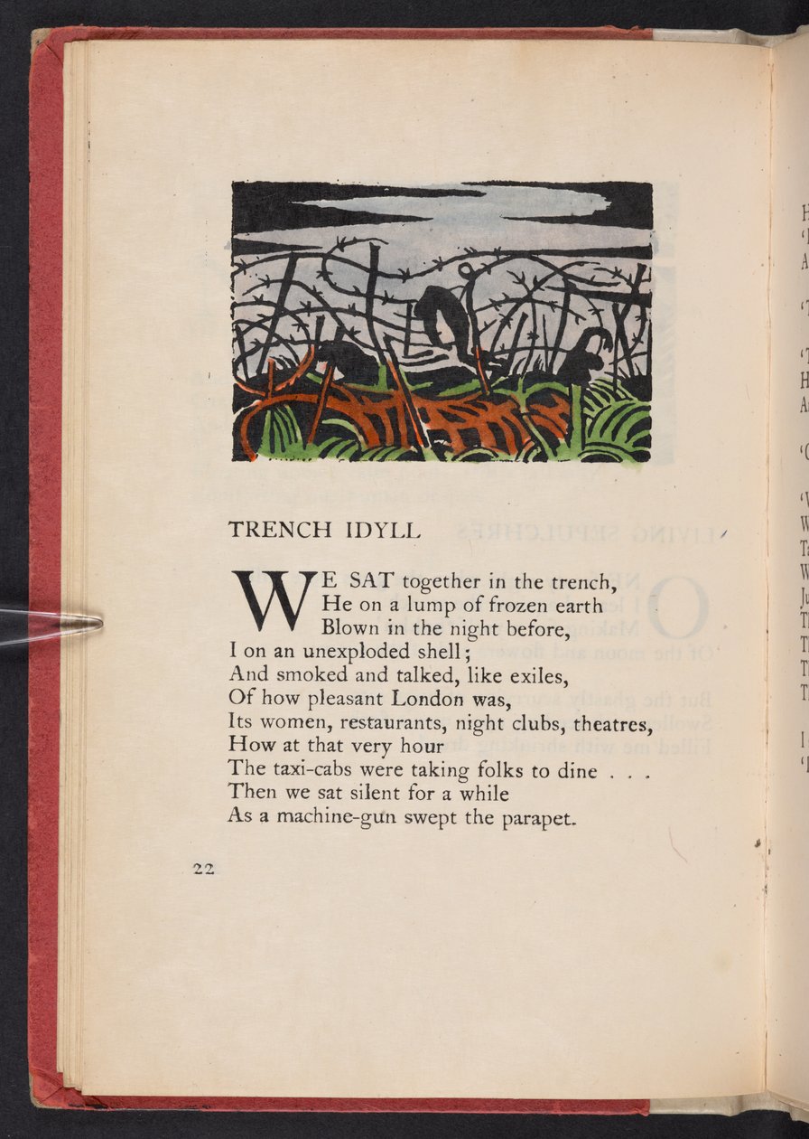 Schützengraben-Idylle, Illustration aus "Images of War" von Richard Aldington. London, The Beaumont Press, Seite 22 von Paul Nash