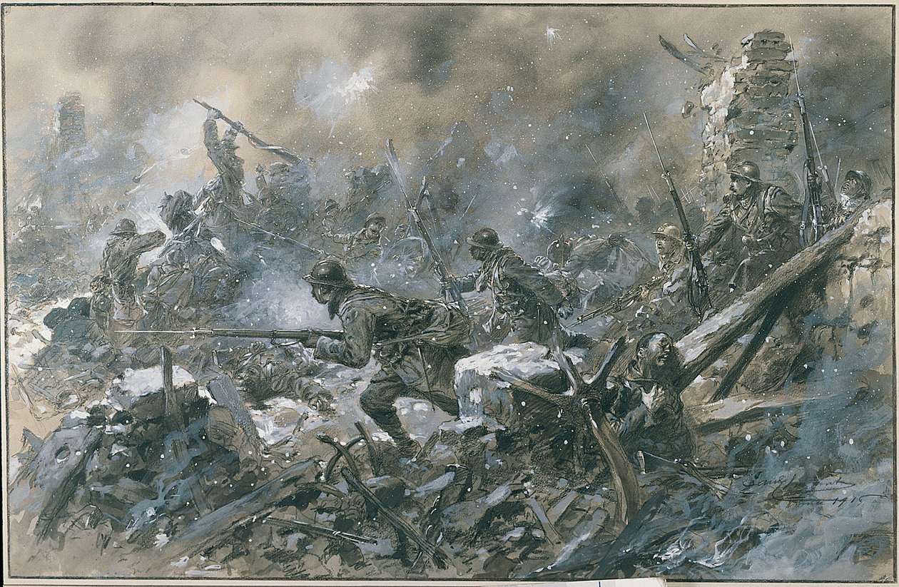 Erster Weltkrieg (1914-1918): Ein Gegenangriff im Dorf Vaux im Jahr 1916 an der Front von Verdun von Paul Thiriat