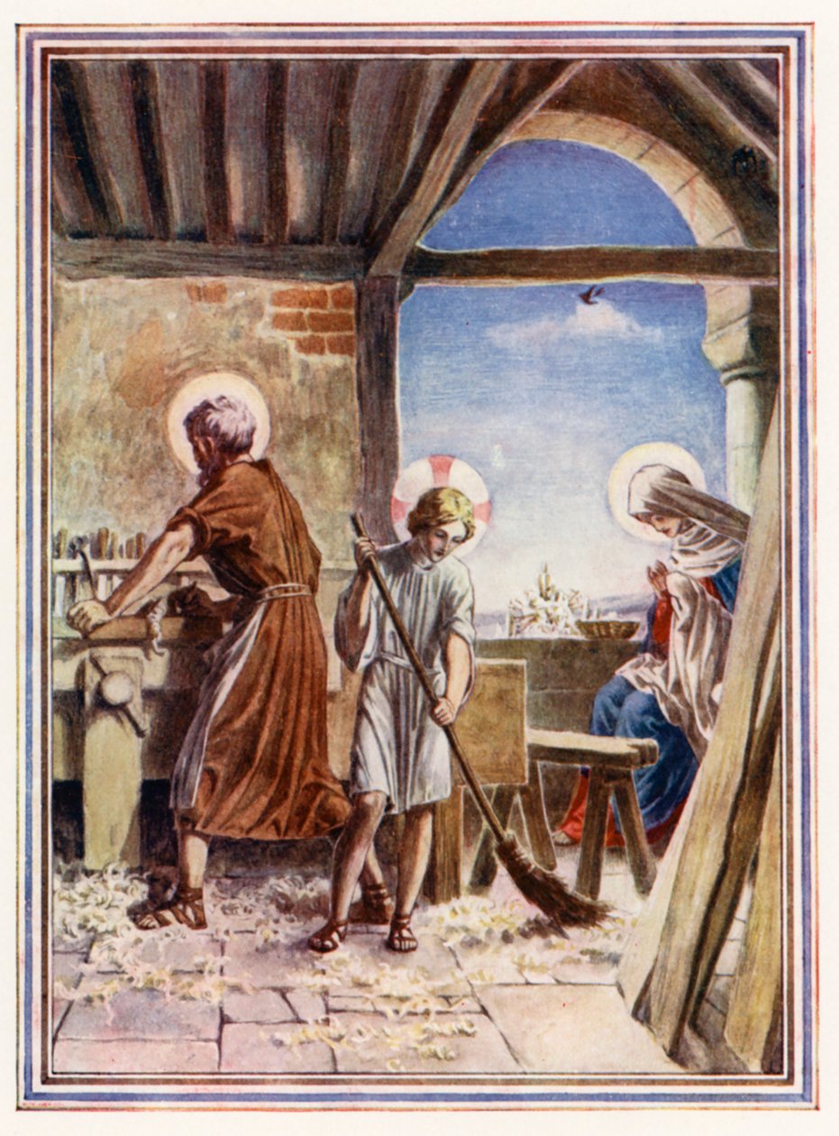 Die Werkstatt von Nazareth (Farblitho) von Paul Vincent Woodroffe