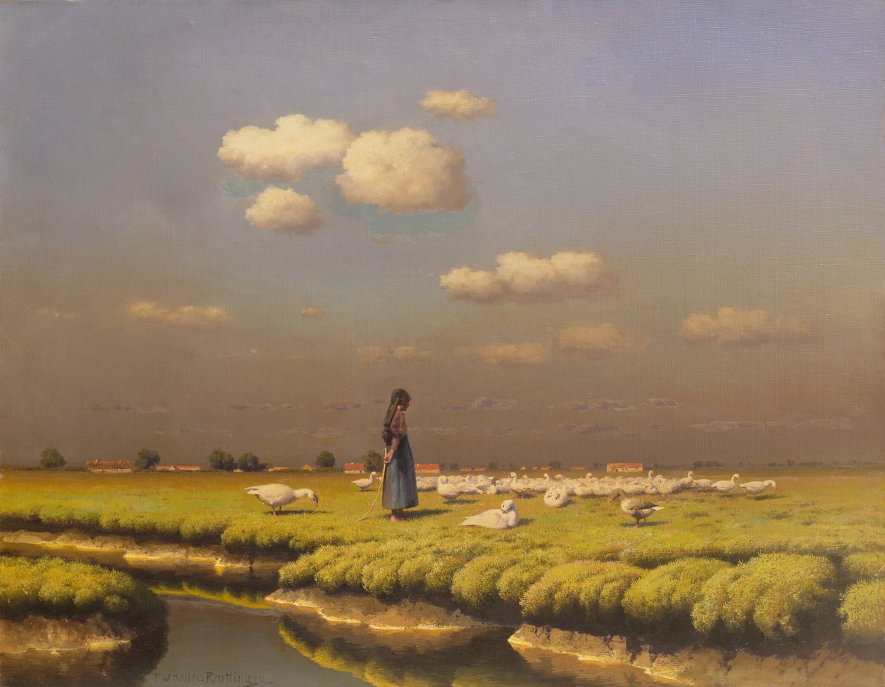 Landschaft mit Gänsemädchen von Paul Wilhelm Keller Reutlingen