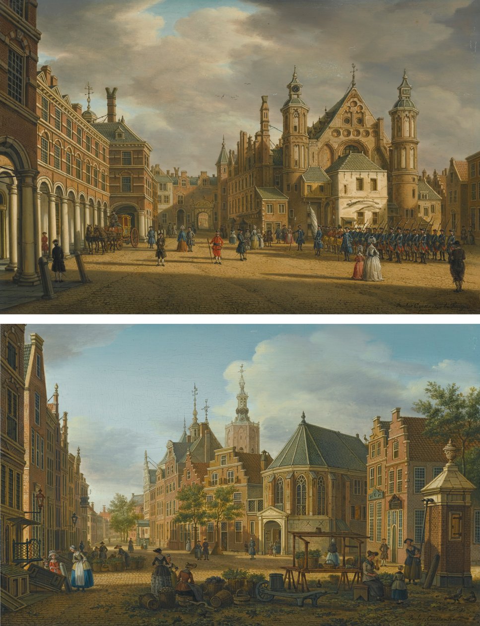 Paar Stadtansichten von Den Haag von Paulus Constantijn la Fargue