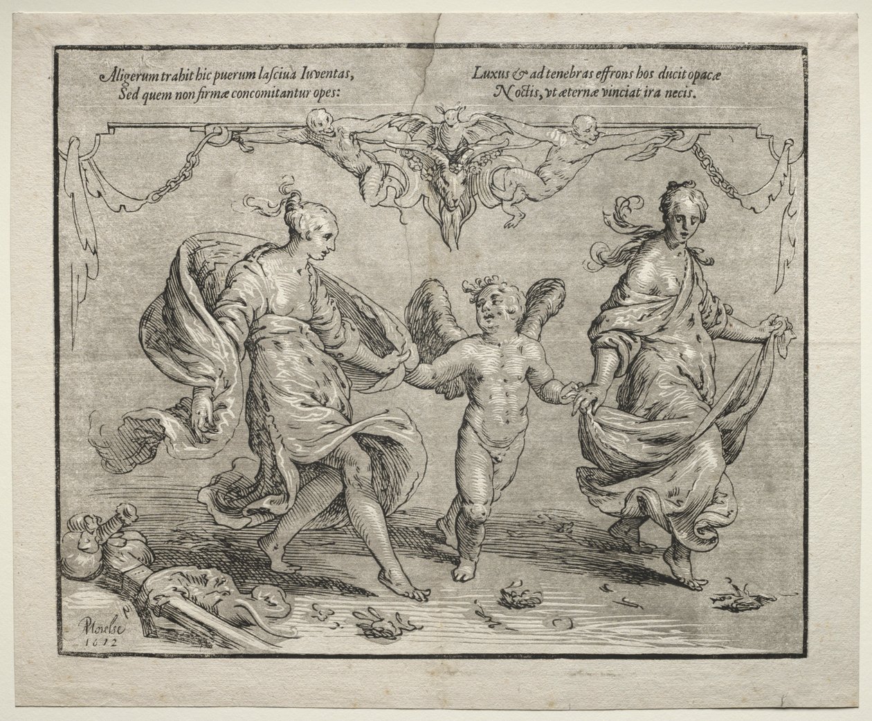Amor tanzt mit zwei allegorischen Frauen, 1612 von Paulus Moreelse