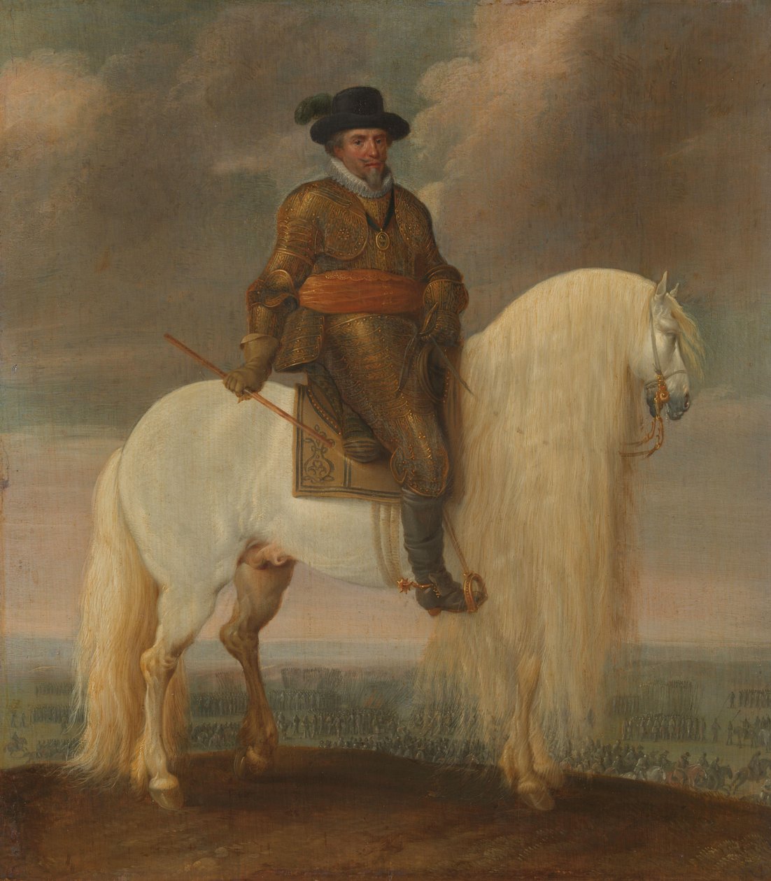 Prinz Maurits auf dem weißen Kriegspferd, das ihm nach seinem Sieg bei Nieuwpoort geschenkt wurde von Pauwels van Hillegaert