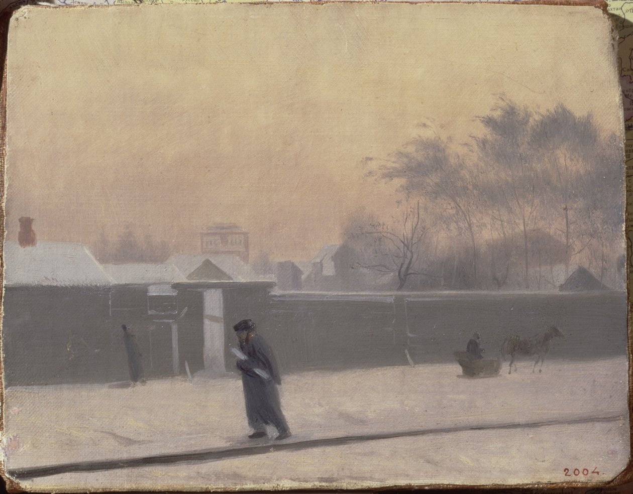 Winterliche Straße auf der Wassiljewski-Insel, St. Petersburg, ca. 1851 von Pavel Andreevich Fedotov