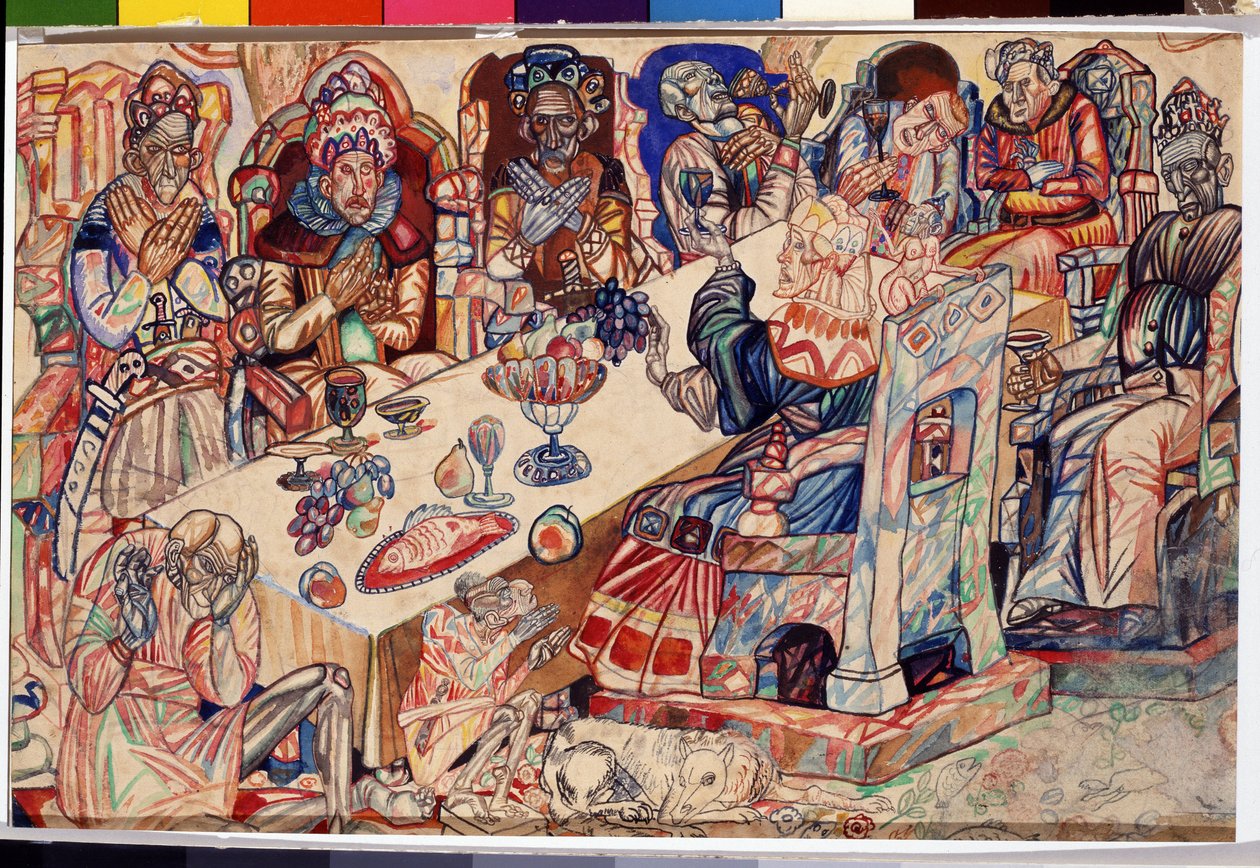 Das Festmahl der Könige. Aquarell und Feder von Pavel Nikolayevich Filonov (1883-1941) um 1912 Staatliches Russisches Museum, Sankt Petersburg von Pawel Nikolajewitsch Filonow