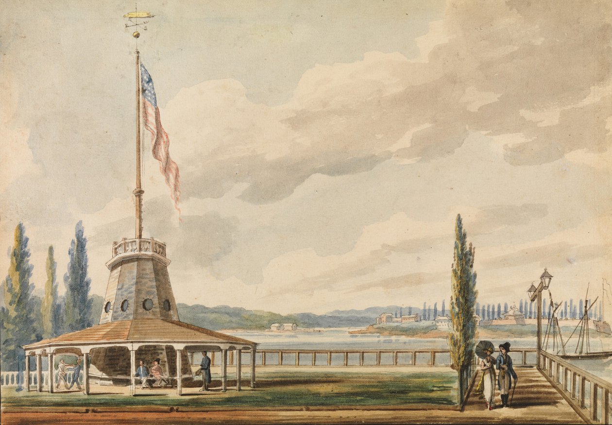 Der erste Blick des Reisenden auf New York—The Battery und Flaggenmast, 1811-ca. 1813 von Pavel Petrovic Svin