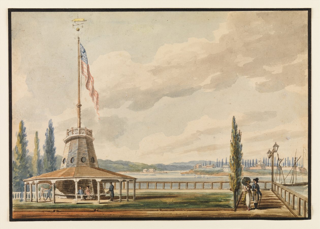 Der erste Blick des Reisenden auf New York - Die Batterie und der Flaggenmast von Pavel Petrovich Svinin