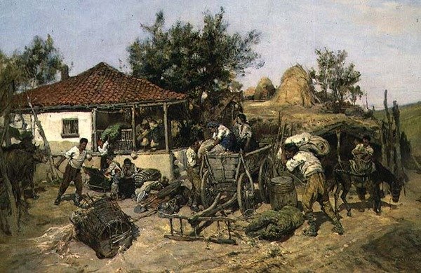 Bauern beladen einen Wagen von Pawel Kowalewsky