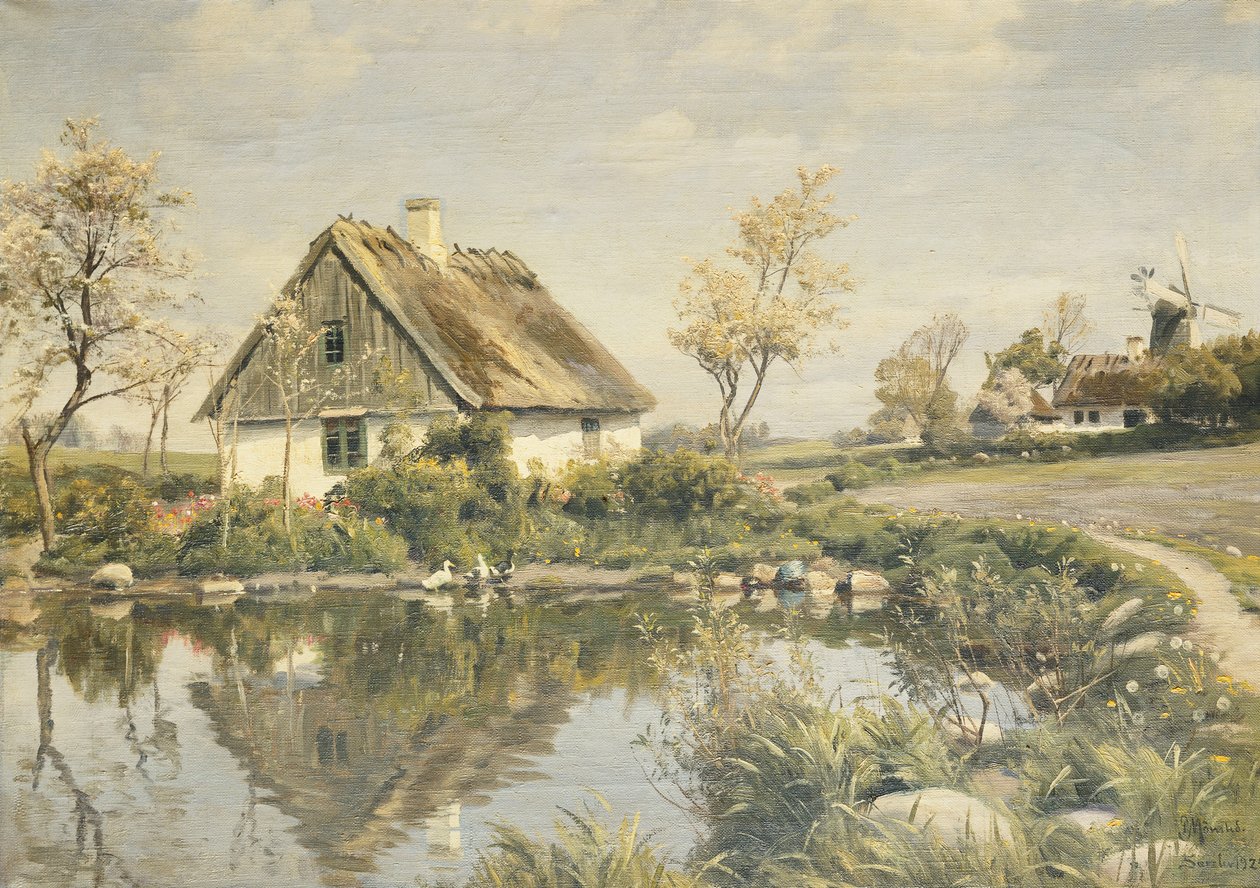 Ein Cottage an einem Teich von Peder Monsted