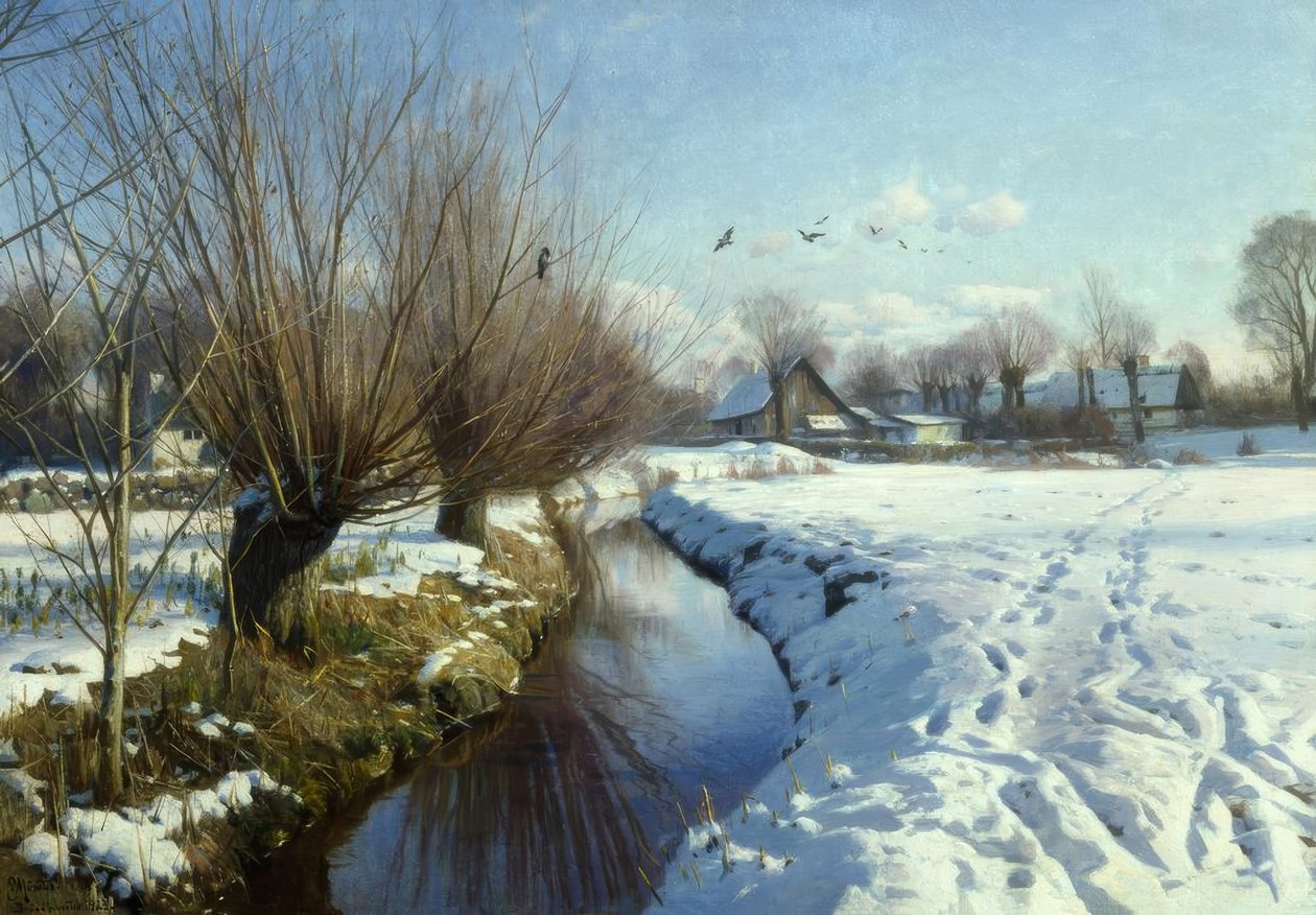 Sonniger Wintertag am Bach von Peder Monsted