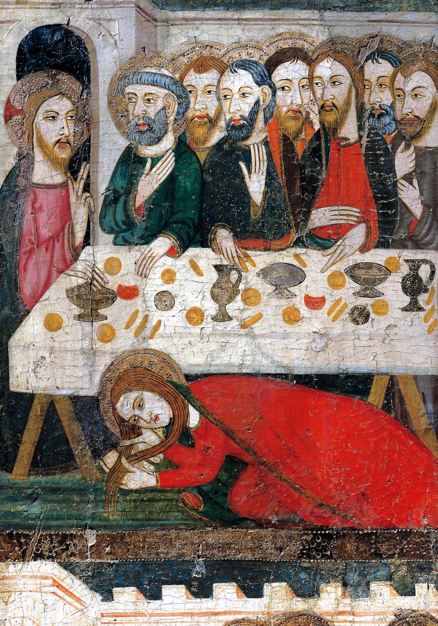 Maria Magdalena wäscht Christus die Füße mit ihrem Haar von Pedro Serra
