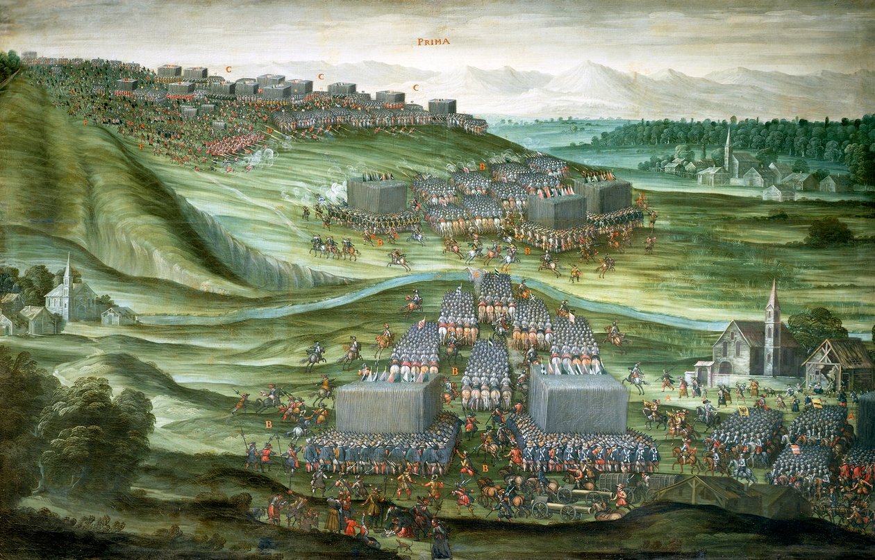 Truppenaufstellung am Weißen Berg in der ersten Phase der Schlacht am Weißen Berg am 7.-8. November 1620 von Peeter Snayers