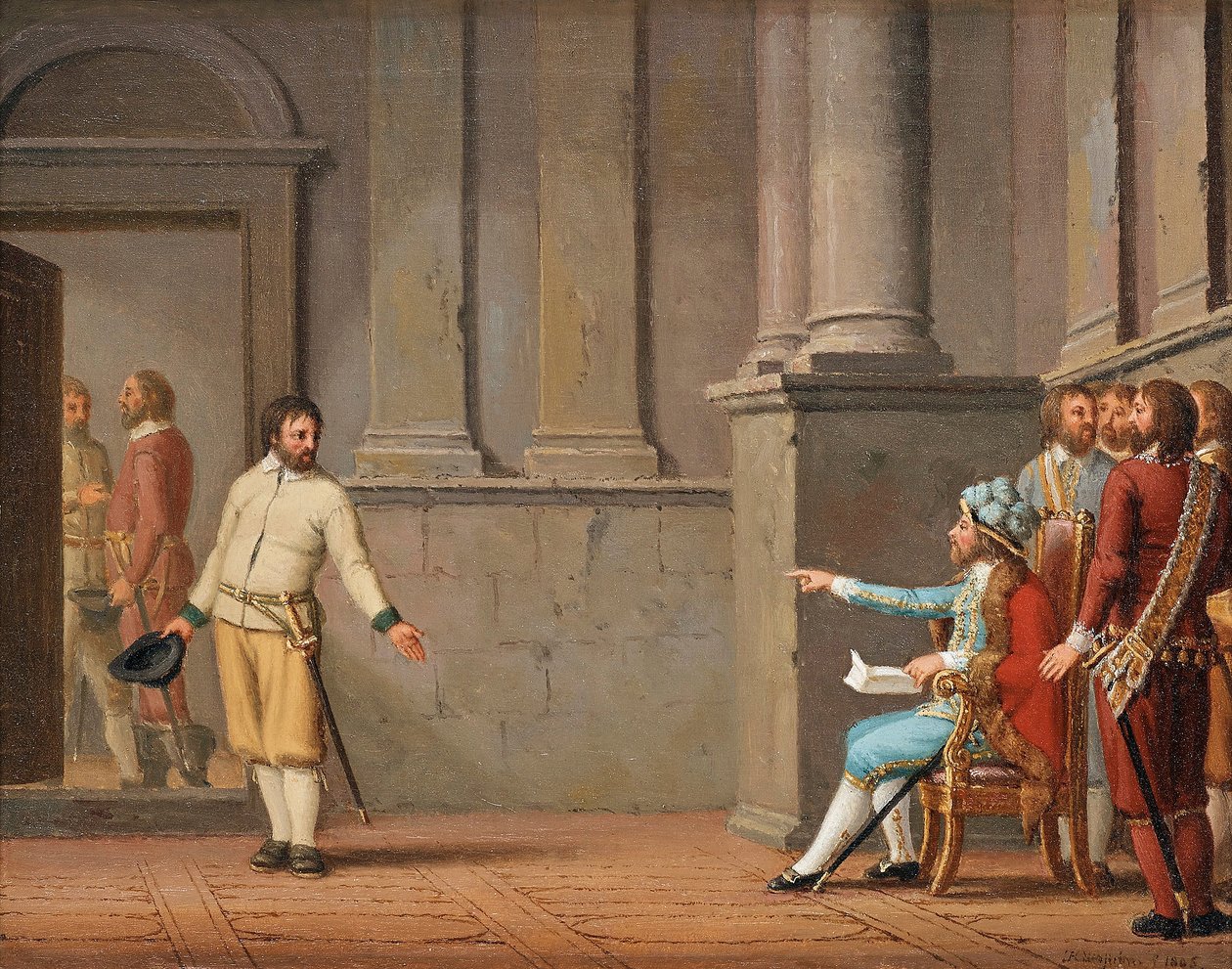 Engelbrekt Engelbrektsson vor Erik III. (Erik von Pommern), von Pehr Hilleström von Pehr Hilleström