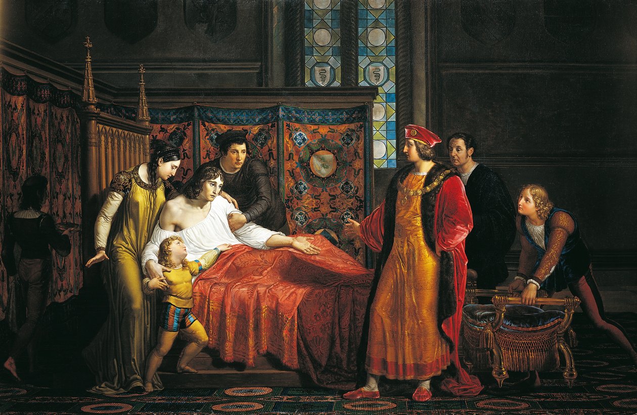 Karl VIII. besucht den sterbenden Gian Galeazzo Sforza im Schloss von Pavia von Pelagio Palagi