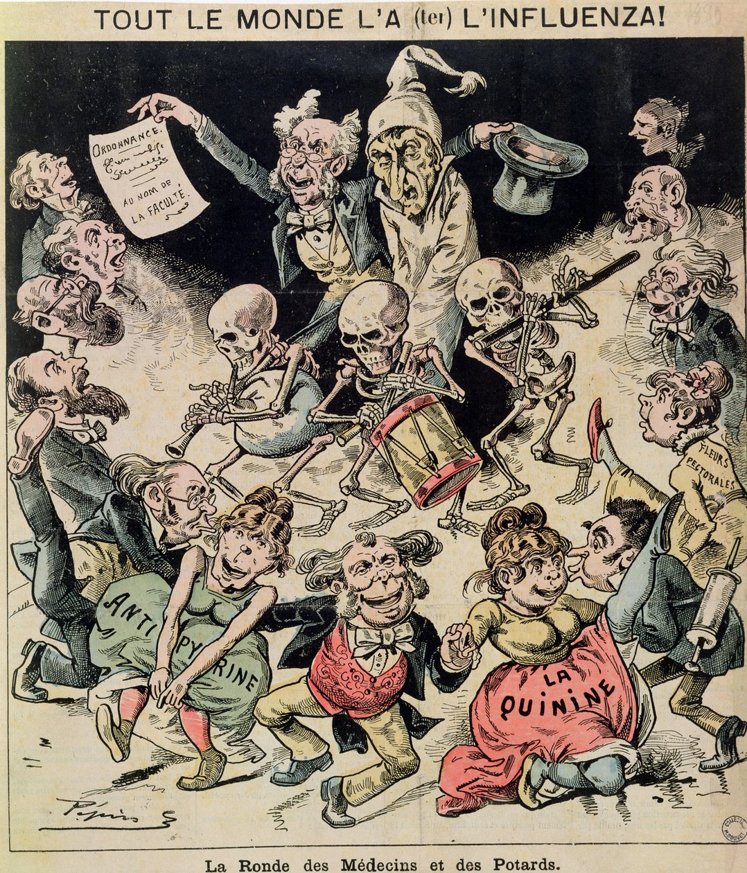 Karikatur der Grippe-Epidemie von 1820, ca. 1889 von Pepin