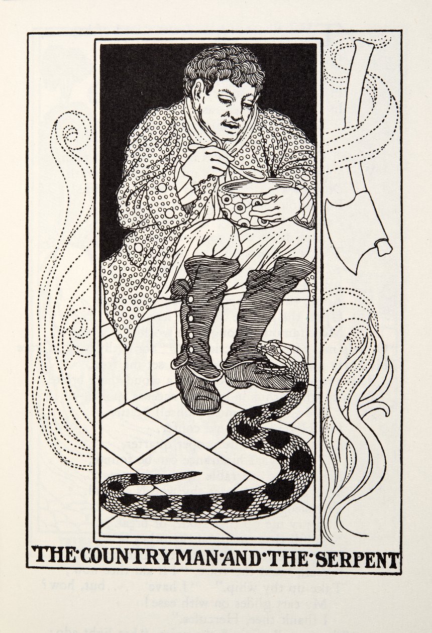 Der Bauer und die Schlange, aus Fontaine Fabeln, veröffentlicht 1905 von Percy J. Billingshurst