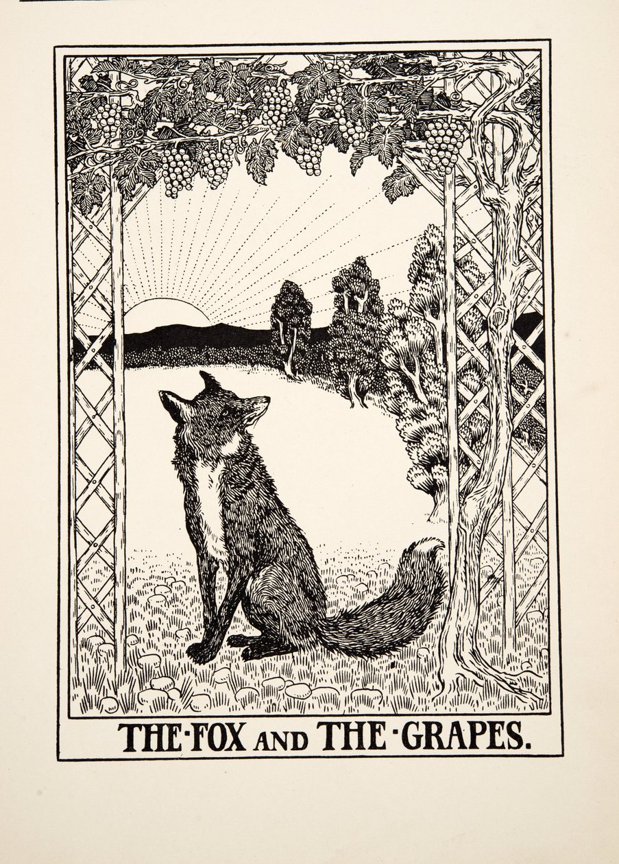 Der Fuchs und die Trauben, aus Hundert Fabeln von Äsop, veröffentlicht 1903 von Percy J. Billingshurst