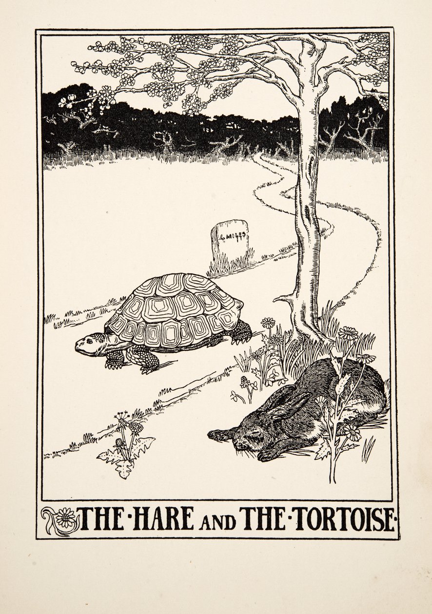 Der Hase und die Schildkröte, aus Hundert Fabeln von Äsop, veröffentlicht 1903 von Percy J. Billingshurst