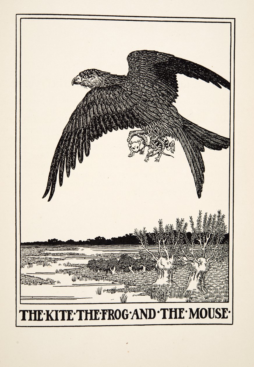 Der Drachen, der Frosch und die Maus, aus Hundert Fabeln von Äsop, veröffentlicht 1903 von Percy J. Billingshurst