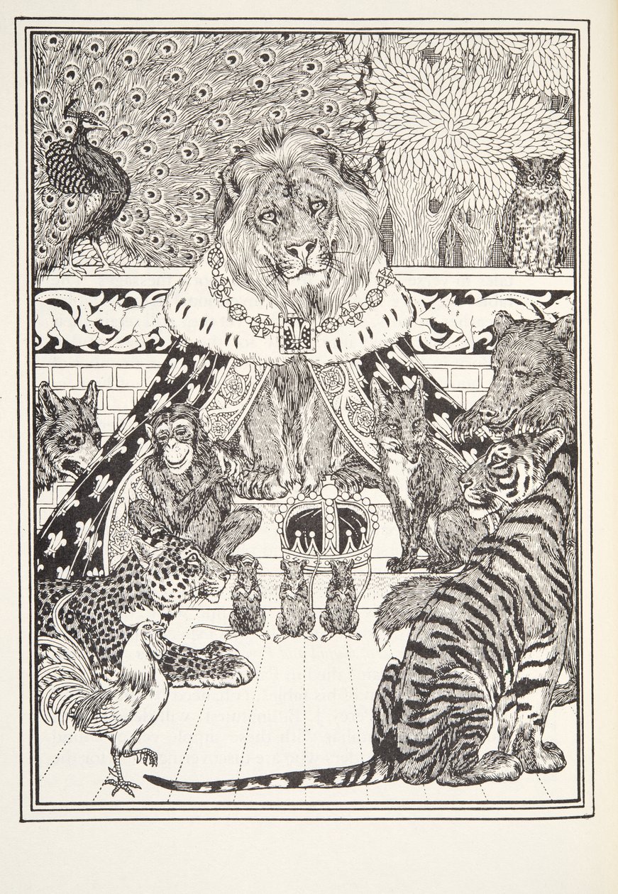 Der Löwe und seine Gefährten, Frontispiz, aus Fontaine Fables, veröffentlicht 1905 von Percy J. Billingshurst
