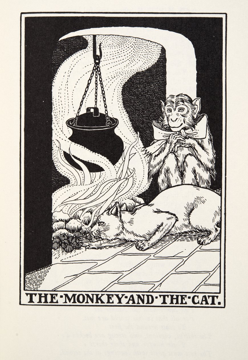 Der Affe und die Katze, aus Fontaine Fabeln, veröffentlicht 1905 von Percy J. Billingshurst