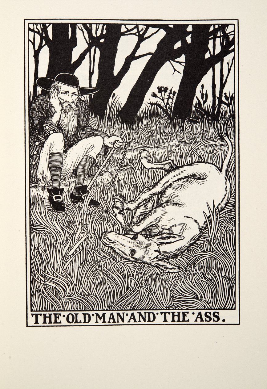 Der alte Mann und der Esel, aus Fontaine Fables, veröffentlicht 1905 von Percy J. Billingshurst