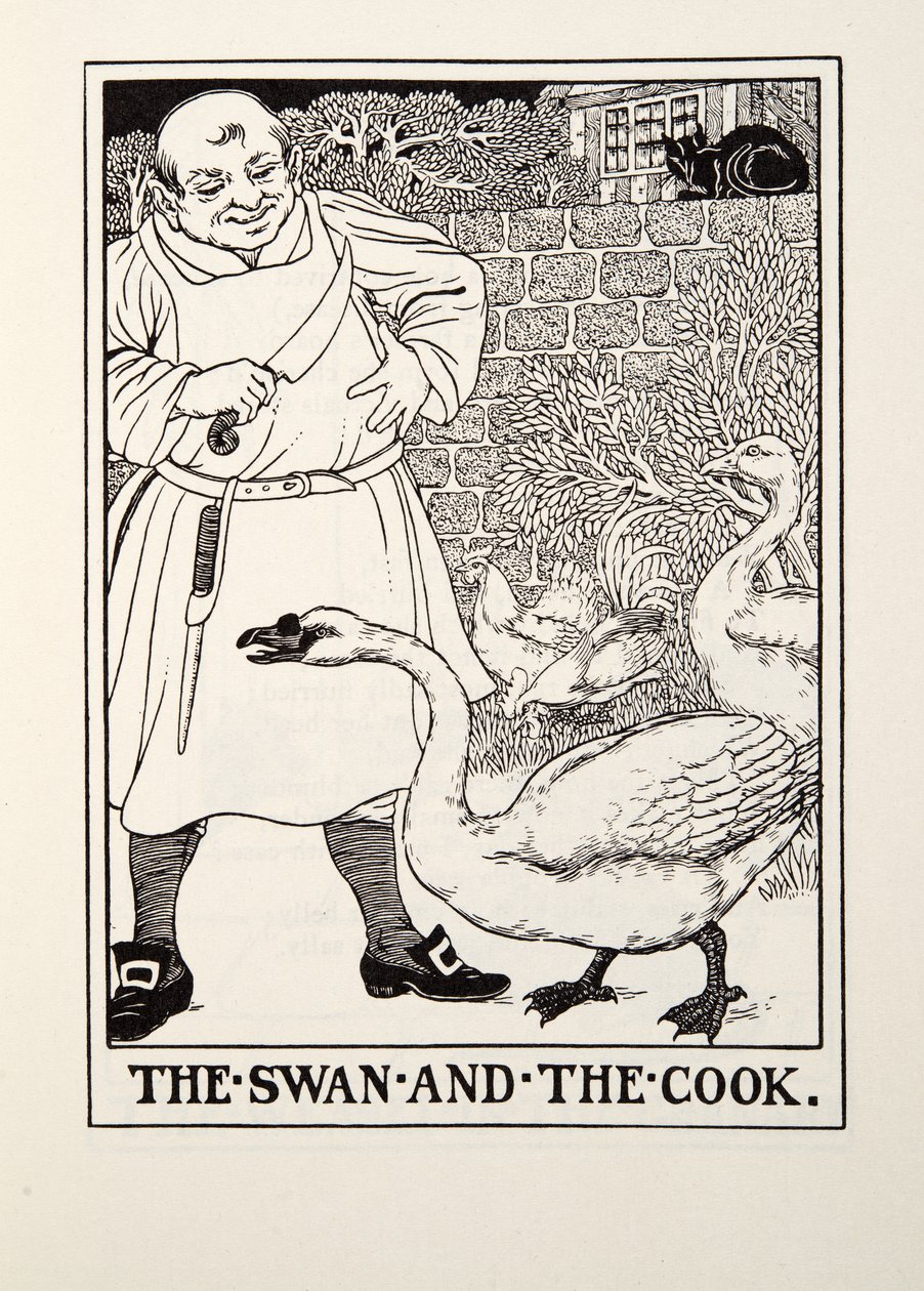 Der Schwan und der Koch, aus Fontaine Fables, veröffentlicht 1905 von Percy J. Billingshurst
