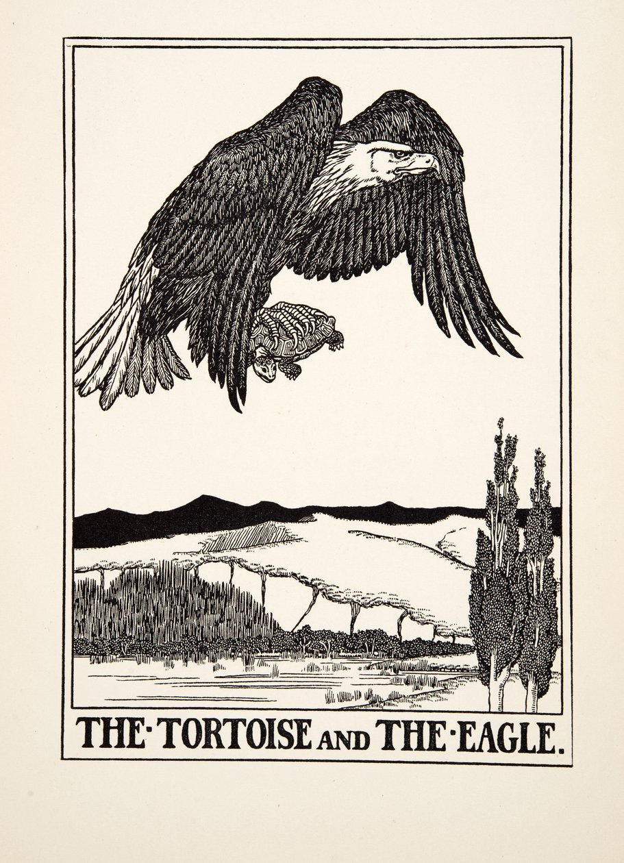 Die Schildkröte und der Adler, aus Hundert Fabeln von Äsop, veröffentlicht 1903 (Gravur) von Percy J. Billingshurst