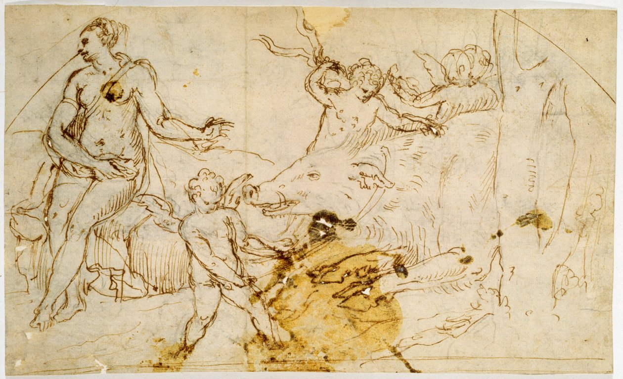 Venus, Putti und ein Wildschwein, ca. 1520-1540 von Perino del Vaga