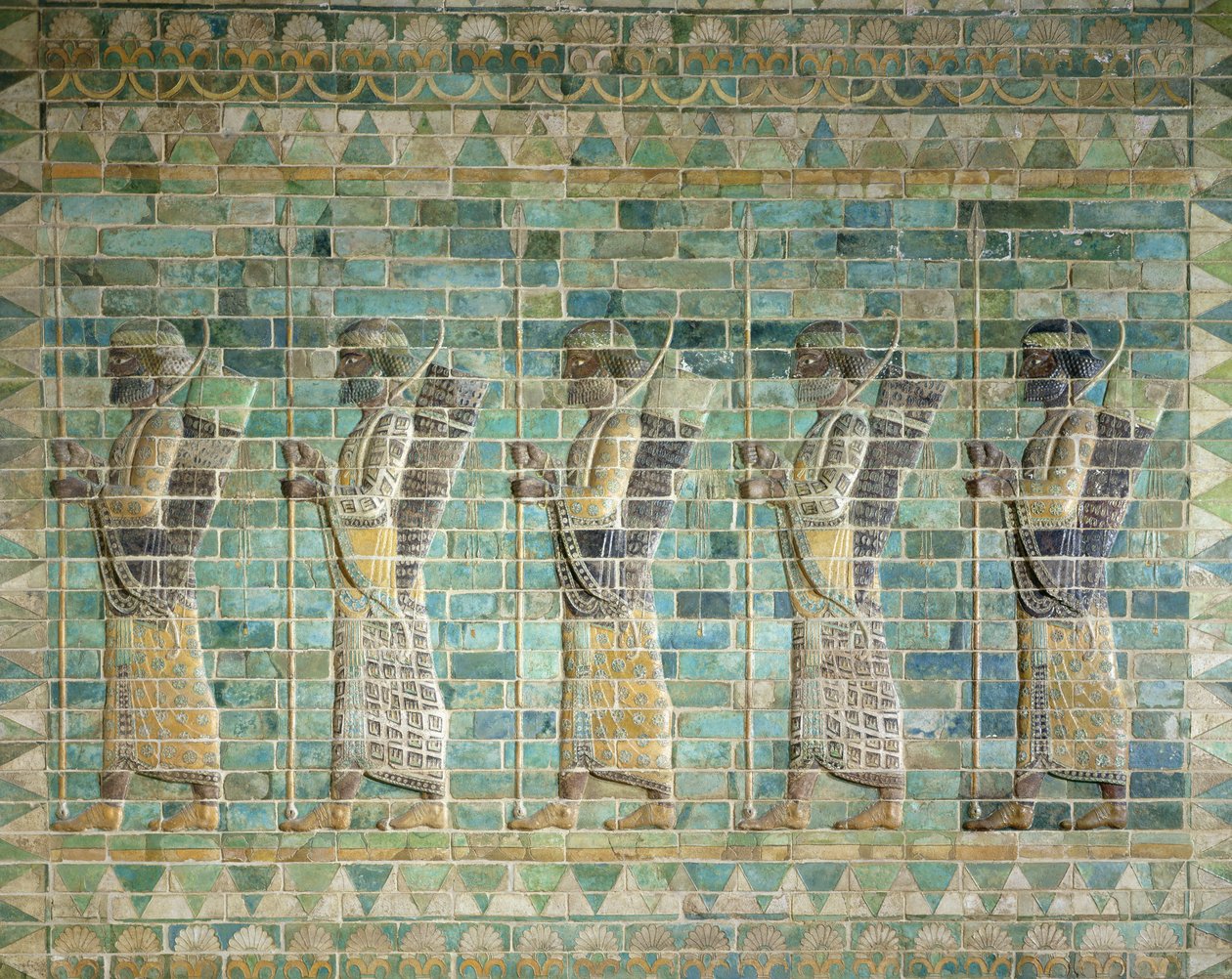 Fries der Bogenschützen, aus dem Palast von Darius dem Großen (548-486 v. Chr.) in Susa, Iran, Achämenidenzeit, ca. 500 v. Chr. (glasierte Ziegel) von Persian School