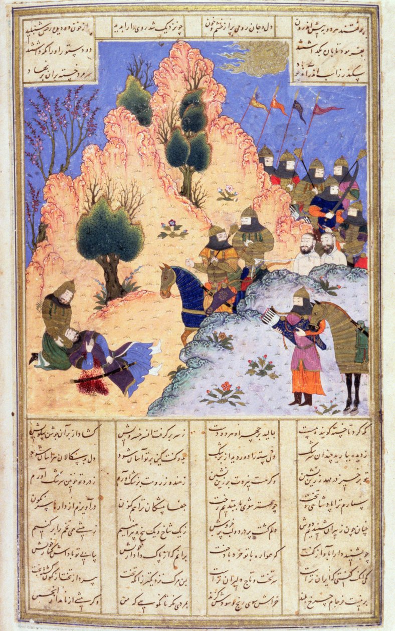 Iskandar tröstet den sterbenden Dara, aus Firdawsis Shanaman, ca. 1440-45 von Persian School