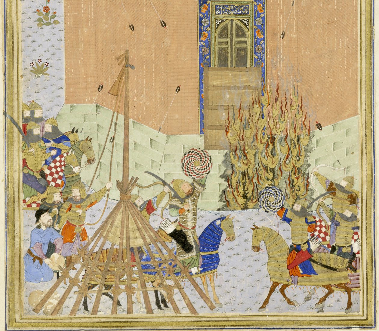 (Detail) Die Festung Gang Dizh wird mit Minen angegriffen, Illustration aus dem Shahnama (Buch der Könige), von Abul-Qasim Mansur Firdawsi (ca. 934-ca. 1020), 1444 von Persian School