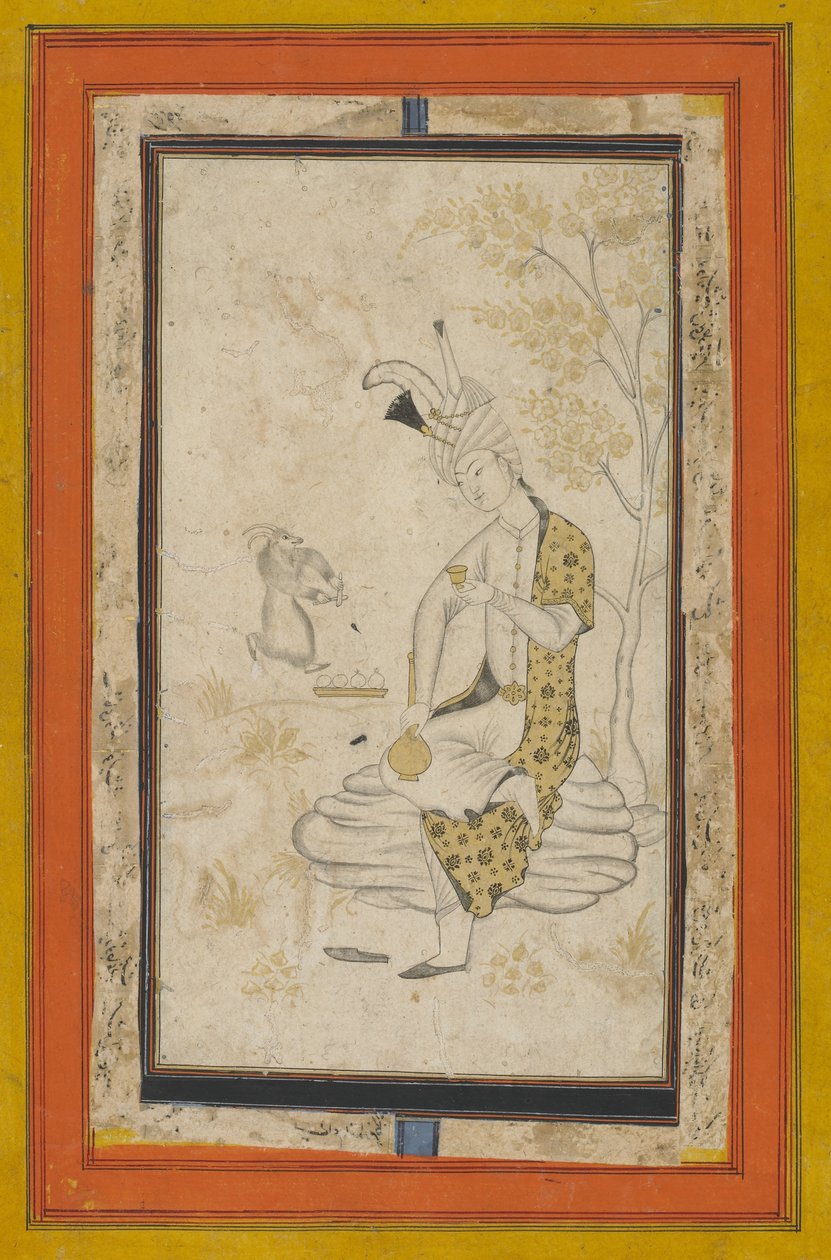 Shah Tahmasp I auf einem Felsen sitzend, Safawiden-Dynastie von Persian School