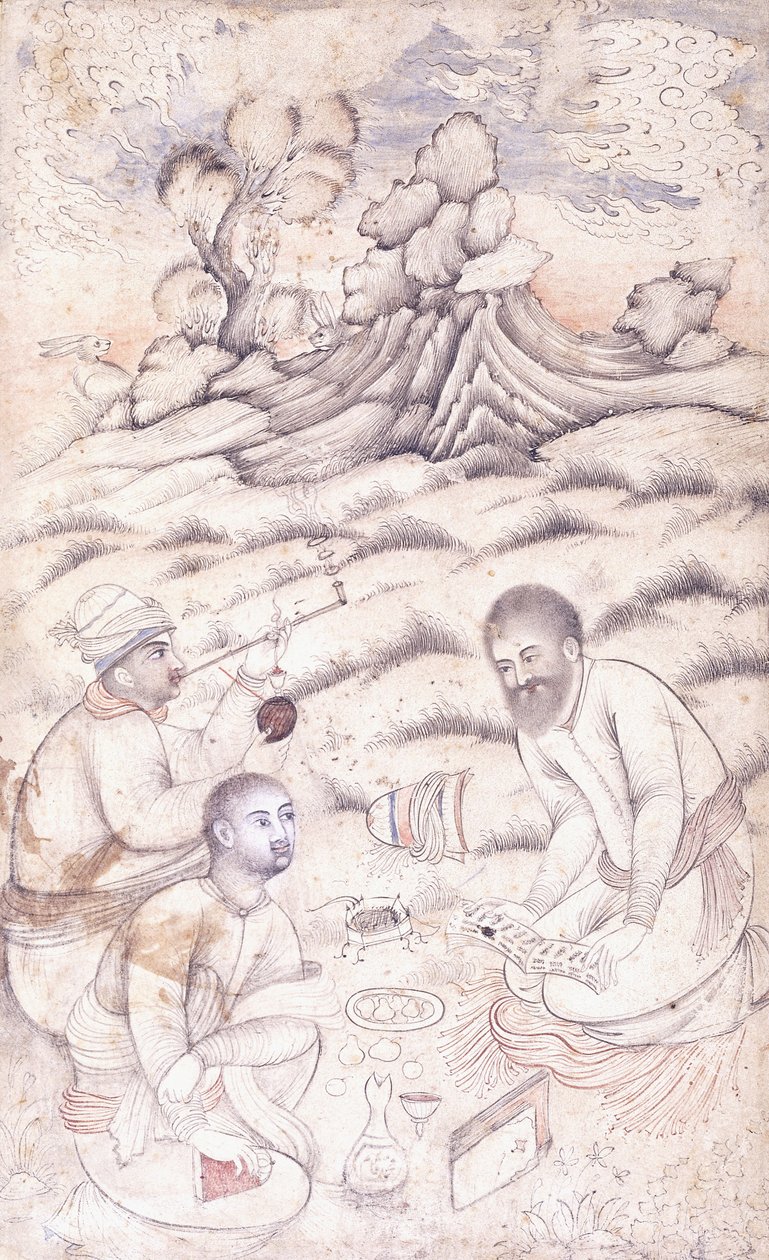 Drei junge Männer in einer Landschaft, ca. Mitte des 17. Jahrhunderts von Persian School