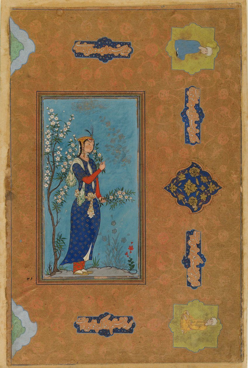 Frau mit einem Blumenstrauß, Safawiden-Periode, ca. 1575 von Persian School