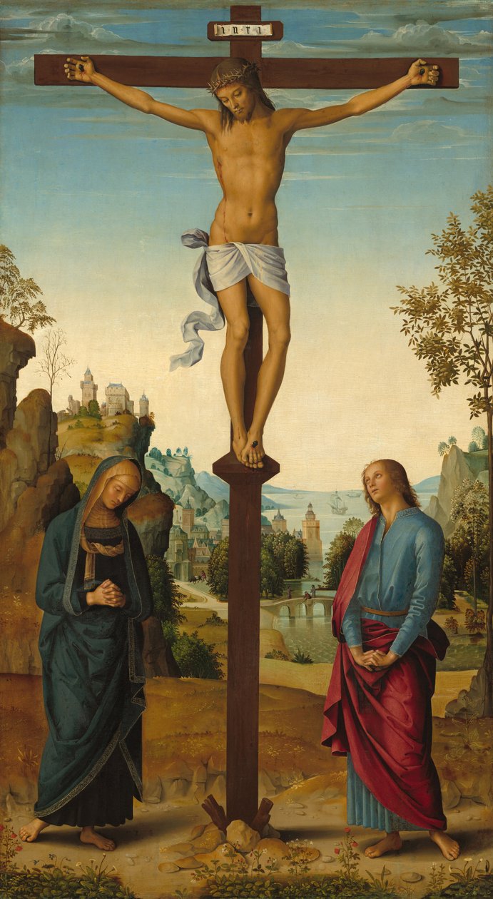 Die Kreuzigung mit der Jungfrau, dem Heiligen Johannes, dem Heiligen Hieronymus und der Heiligen Maria Magdalena, ca. 1482-1485 von Perugino