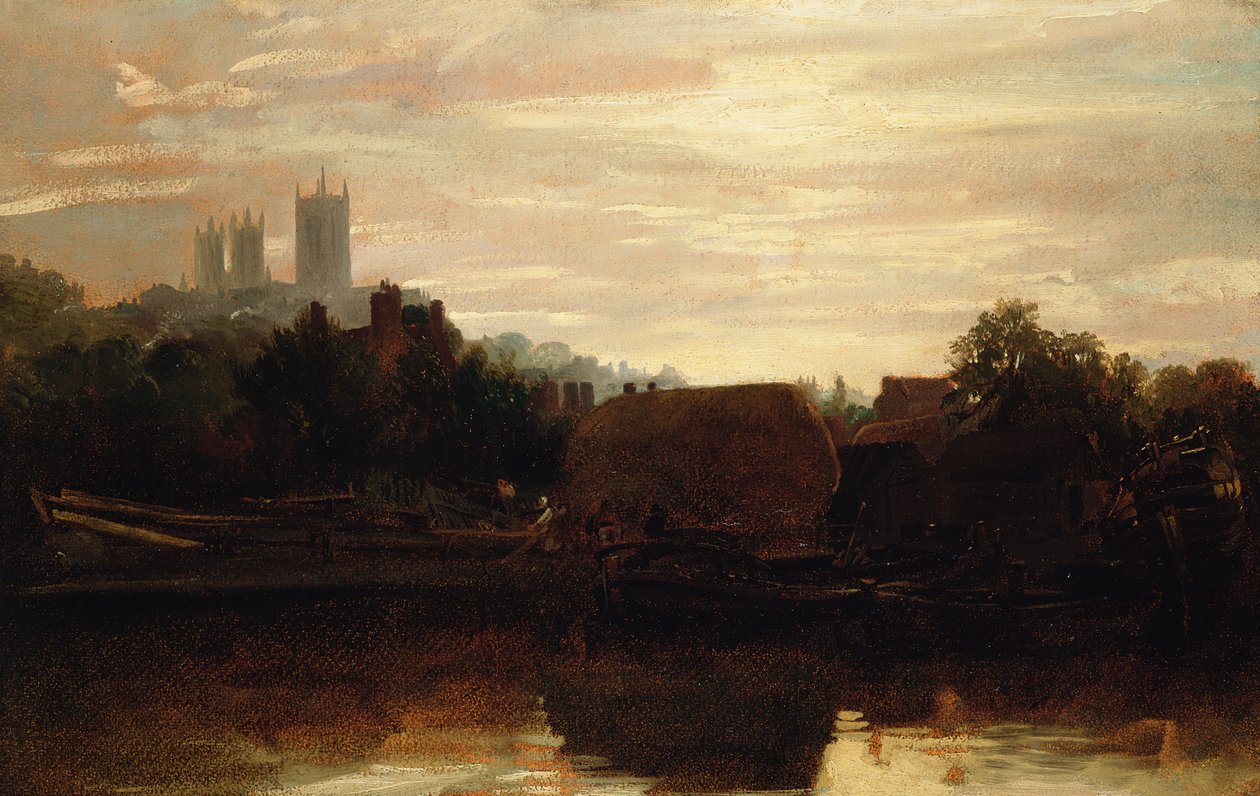 Ein Blick auf Lincoln vom Foss Dyke, Morgendämmerung von Peter de Wint
