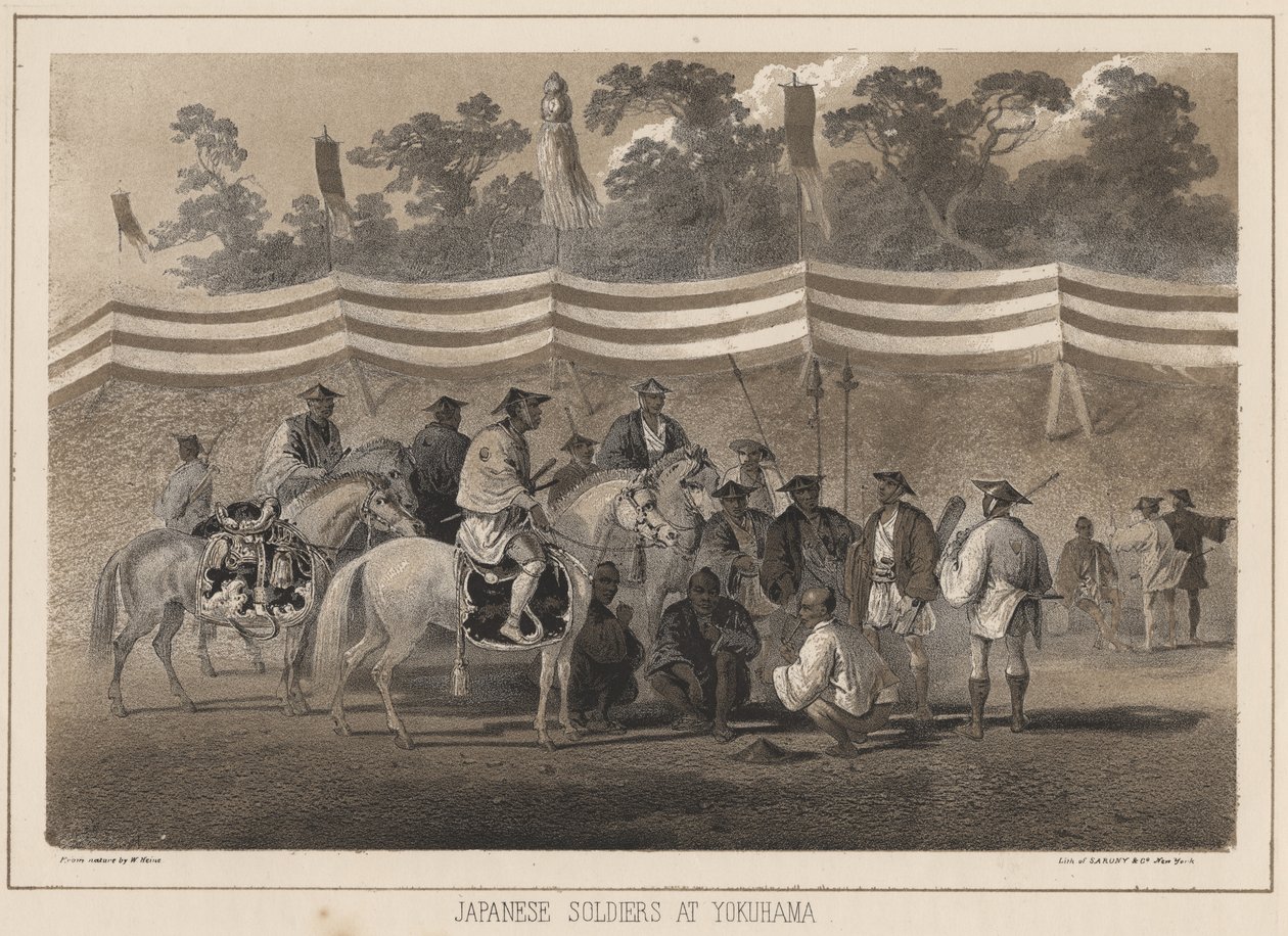 Japanische Soldaten in Yokohama, Lithographie von Sarony und Co., 1855 von Peter Bernhard Wilhelm Heine