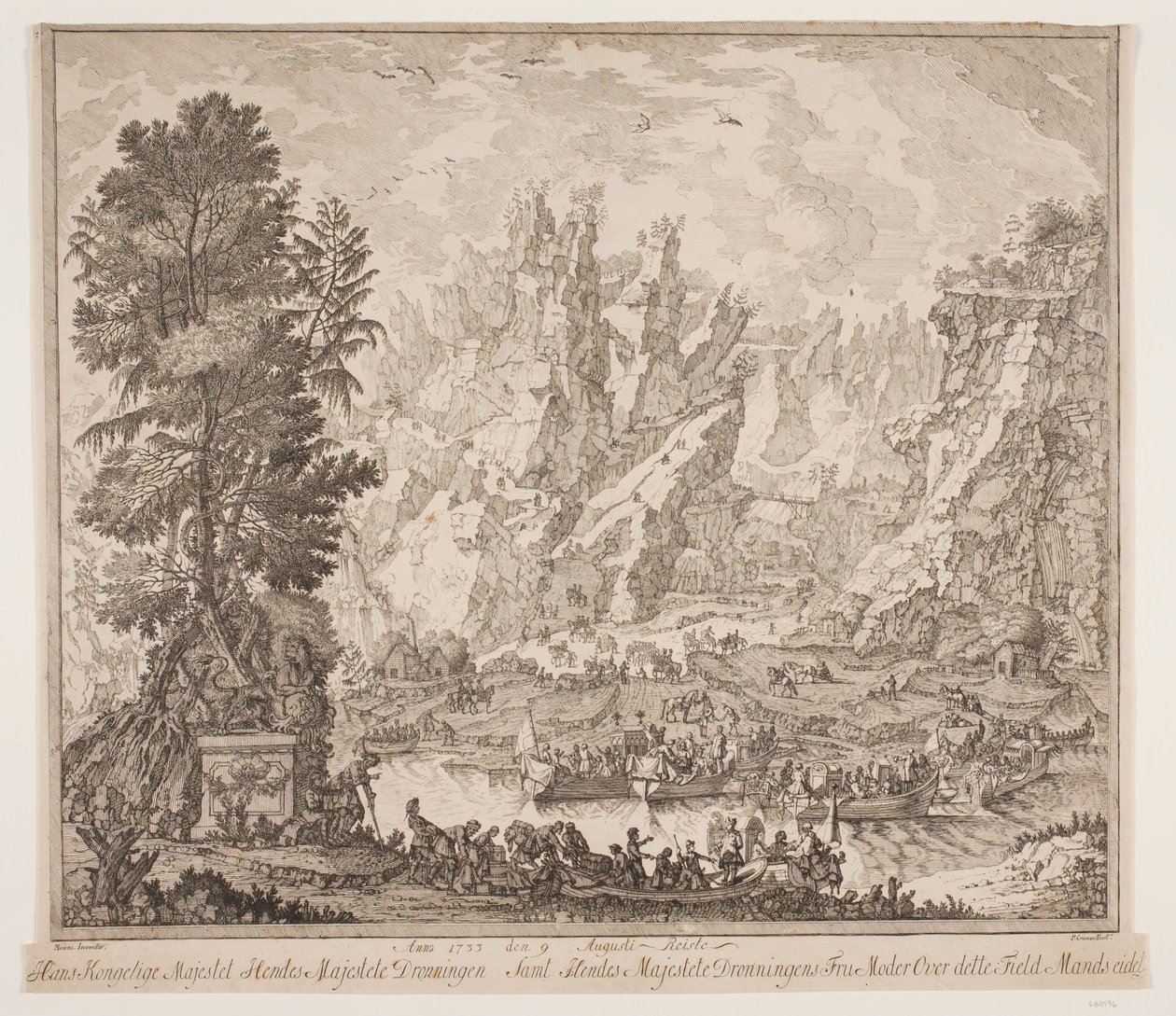 Anno 1733 den 9. August reiste Seine Königliche Majestät Ihre Majestät die Königin sowie Ihre Majestät die Königin Mutter über dieses Feld Mandsseidet von Peter Cramer