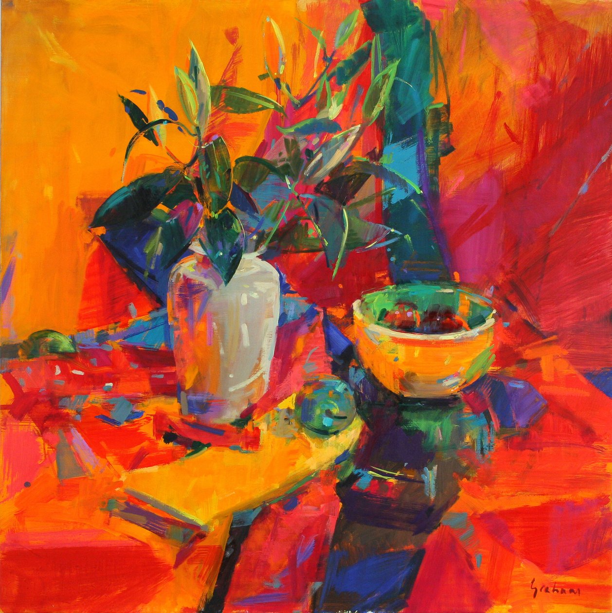 Lilien auf rotem Grund, 2012 von Peter Graham (Contemporary)
