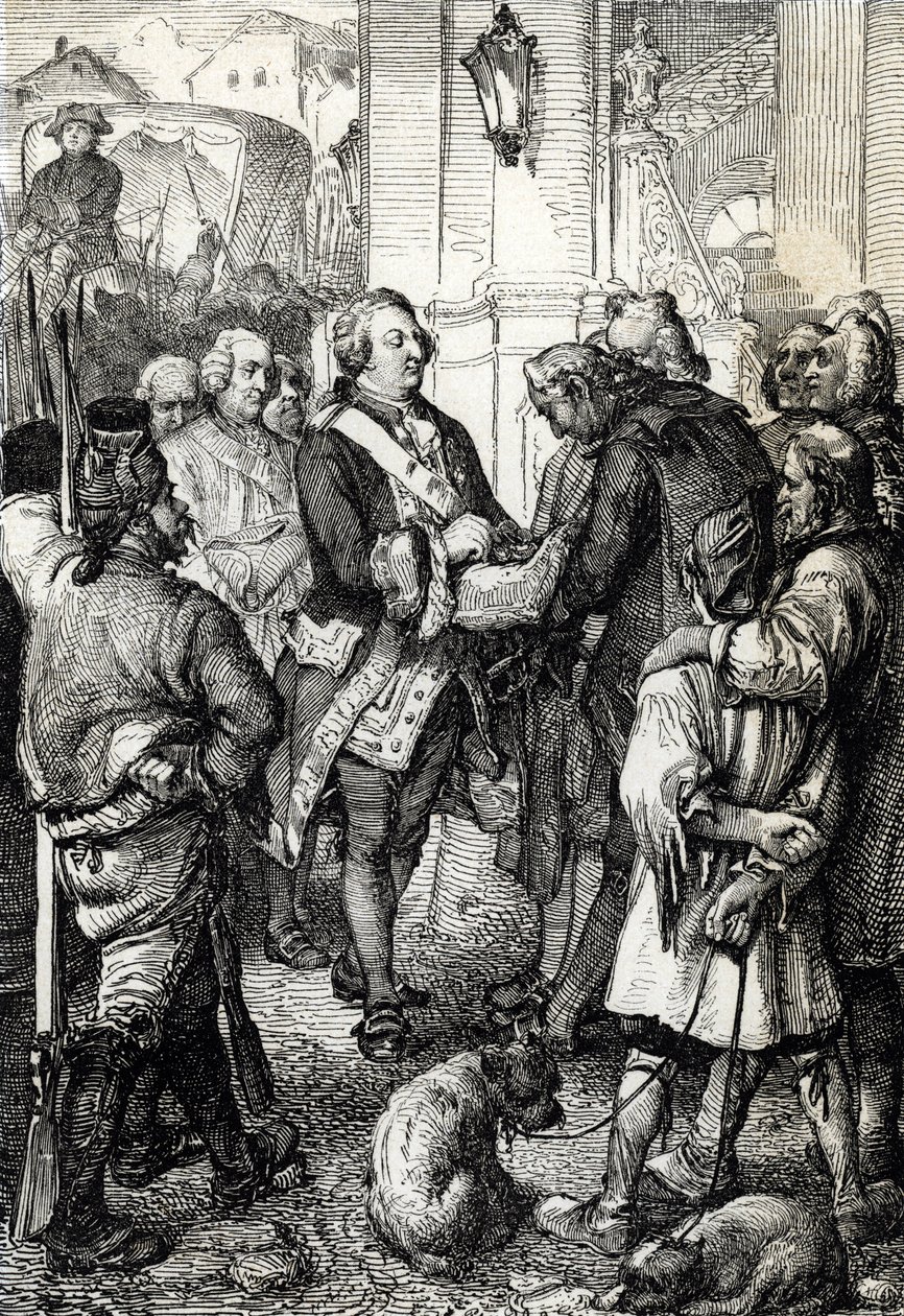 Französische Revolution: König Ludwig XVI. erhält vom Bürgermeister von Paris Jean-Sylvain Bailly die Trikolore-Kokarde von Peter Johann Nepomuck Geiger