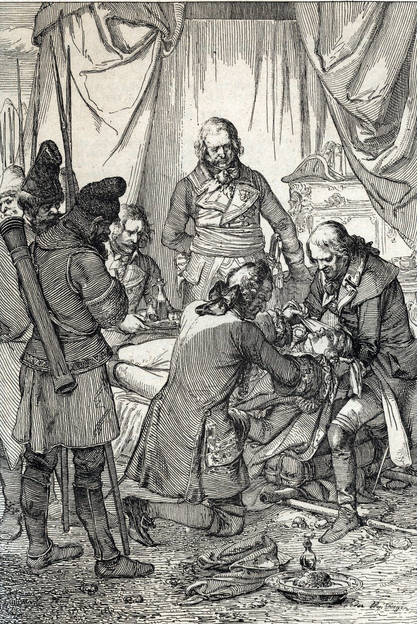 Kościuszko-Aufstand: Der polnische Held Tadeusz Kościuszko (1746-1817) wird in der Schlacht von Maciejowice gegen die Russen verwundet von Peter Johann Nepomuck Geiger
