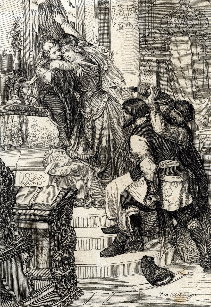 Moskauer Aufstand von 1682: Zarin Natalia Naryschkina schützt ihren Sohn Prinz Peter vor Angriffen der Strelitzen von Peter Johann Nepomuck Geiger