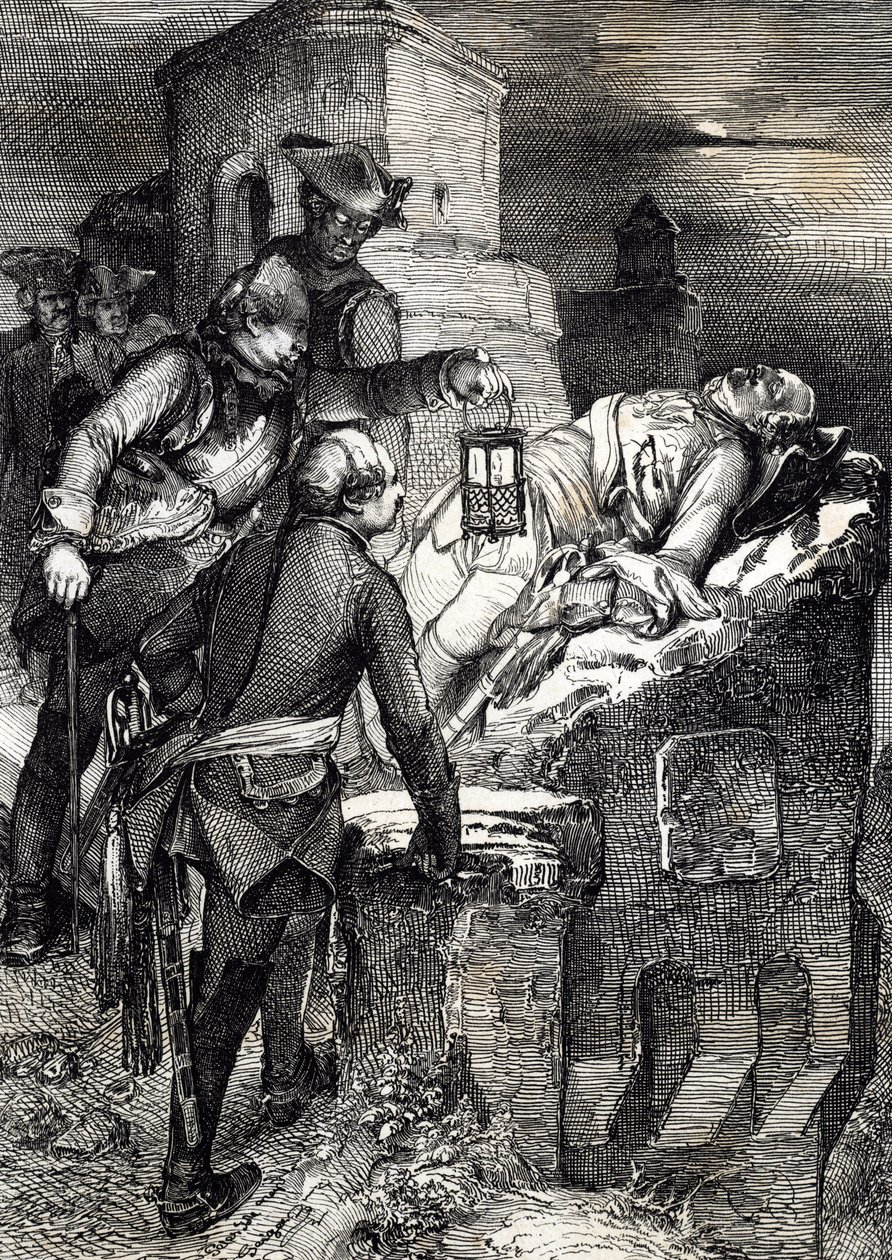 Der Tod von König Karl XII. von Schweden (1682-1718) während der Belagerung der ersten norwegischen Festung Fredriksten von Peter Johann Nepomuck Geiger