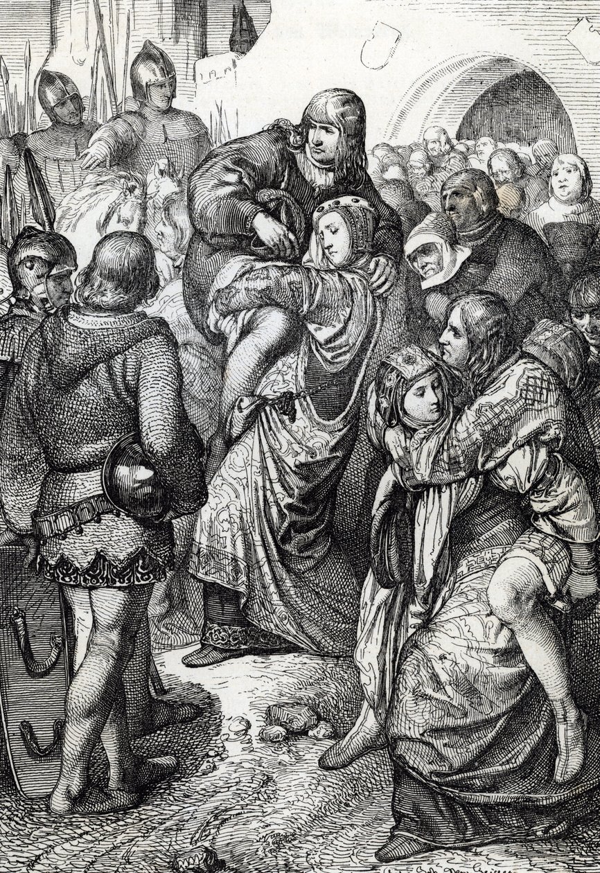 Die treuen Frauen von Weinsberg: Die Ehefrauen der im Weinsberger Belagerung von Konrad III. von Hohenstaufen 1140 besiegten Soldaten tragen ihre Ehemänner auf dem Rücken, Deutschland von Peter Johann Nepomuck Geiger