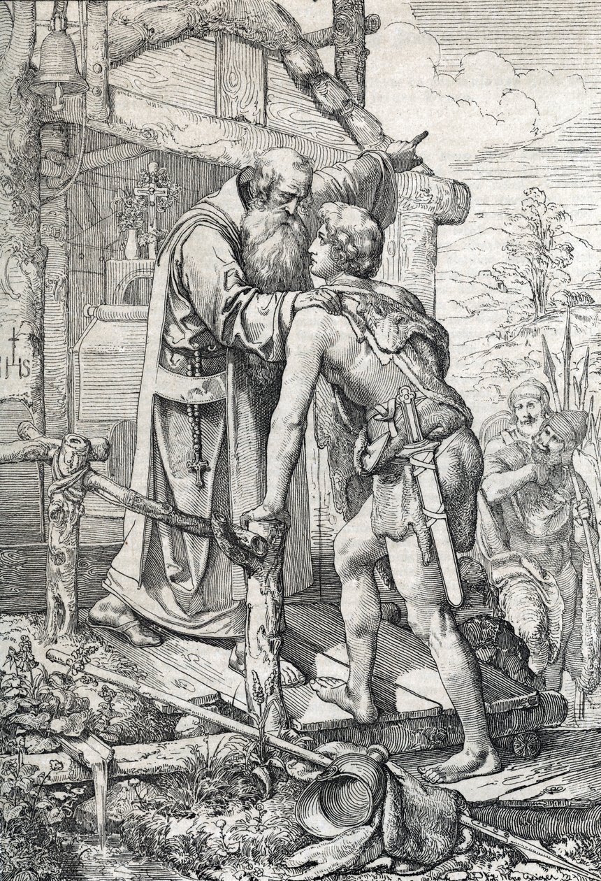 Der junge Odoaker (ca. 433-493) erhält den Segen von Severin, Apostel von Noricum, ca. 470 von Peter Johann Nepomuck Geiger