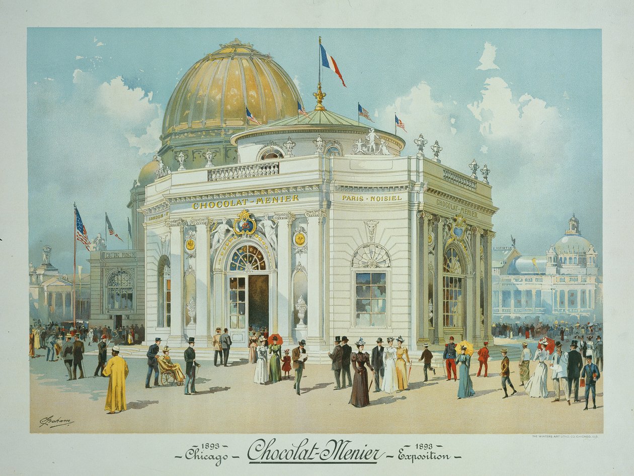 Chocolate-Menier-Pavillon, Weltausstellung in Chicago, Illinois, Perspektivansicht von Peter Joseph Weber