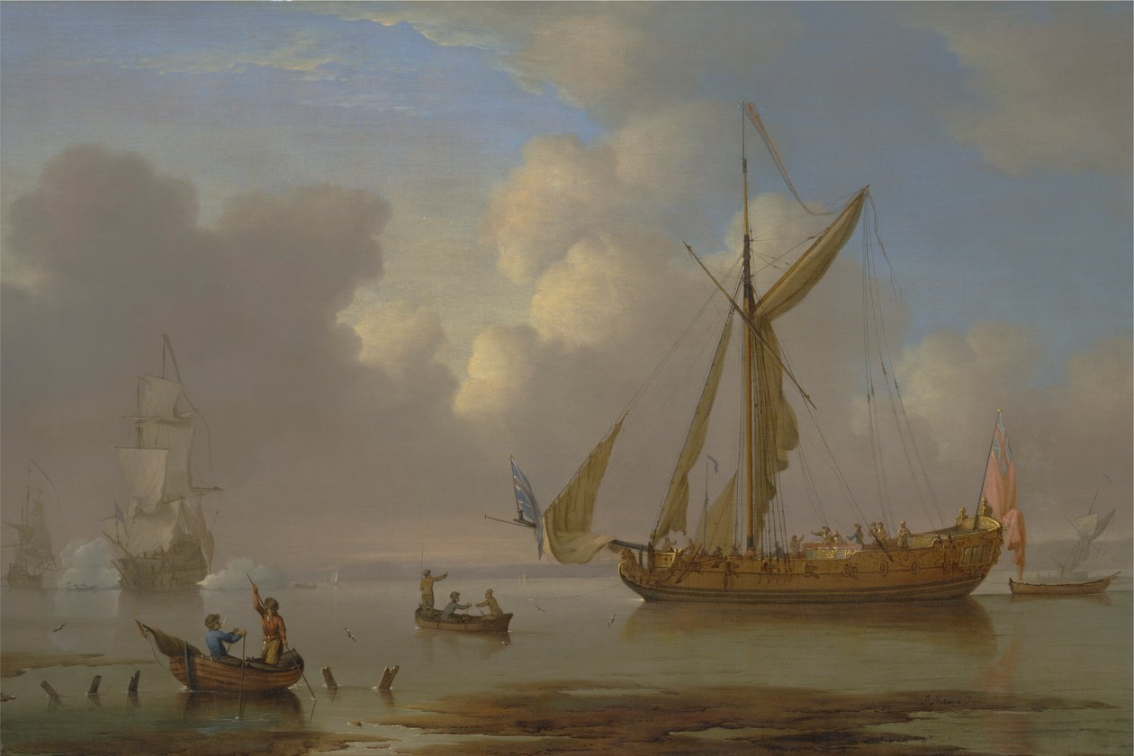Königliche Yacht bei ruhiger See vor Anker von Peter Monamy